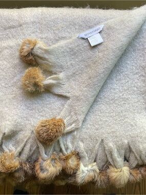 Bowring Soft Beige Fringe Pom-Pom Throw